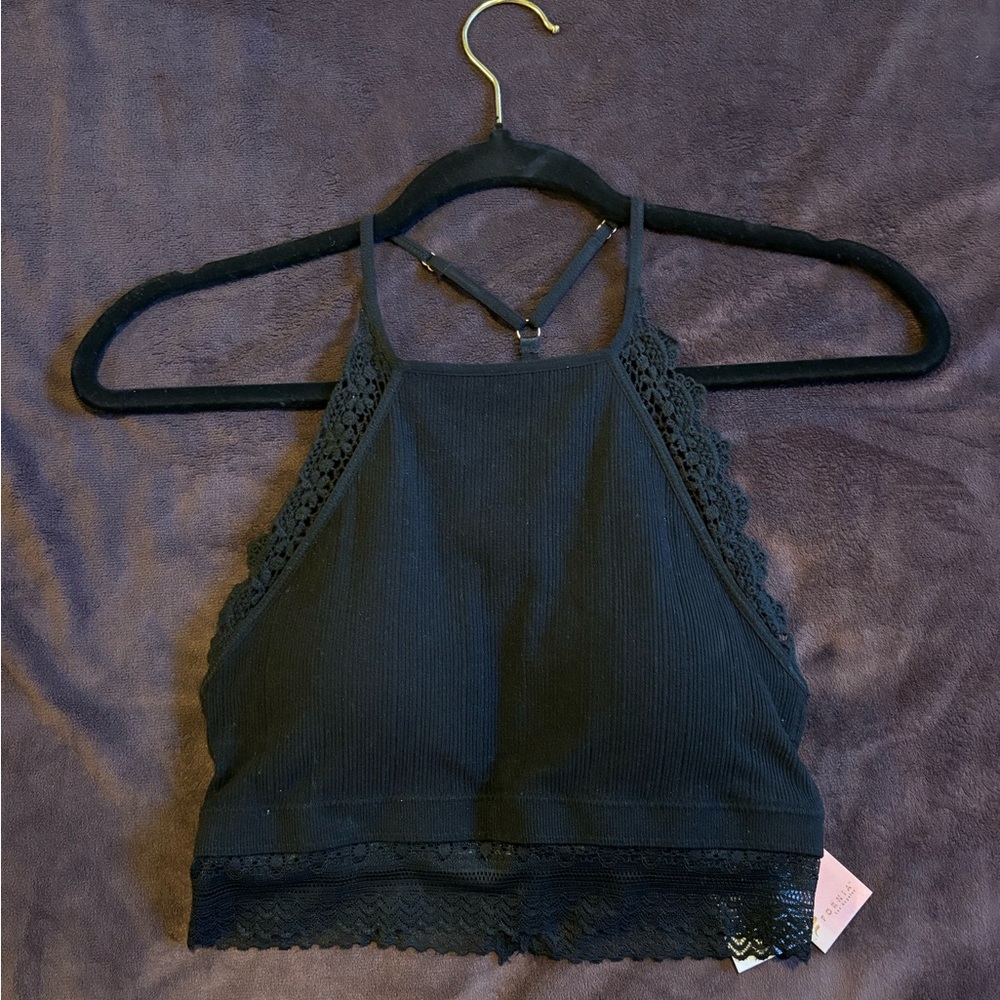 Elegant Black Lace Trim Crop Top